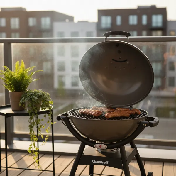 Char-Broil Patio Bistro 240 Electric Grill on a modern balcony setup