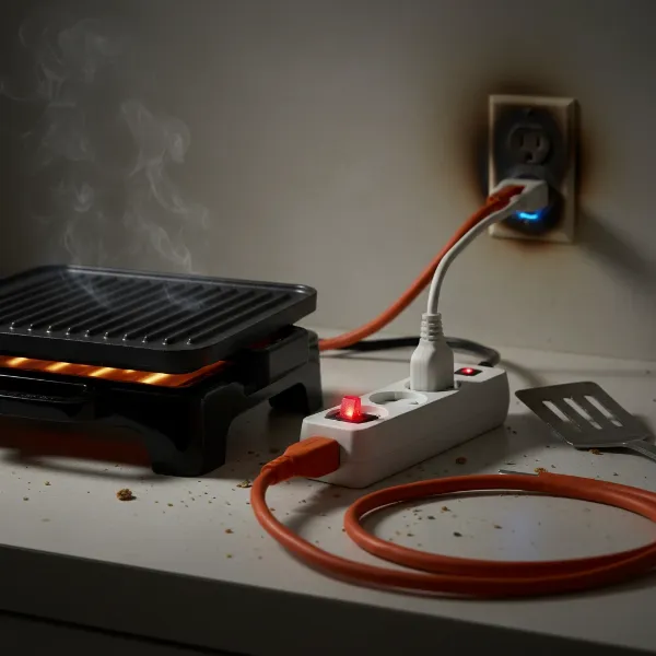 Electric grill with a tripped circuit breaker indicating an electrical overload issue