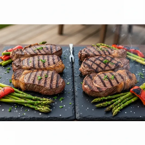 Grilled food on both an electric and charcoal grill, showing appetizing results from both methods.