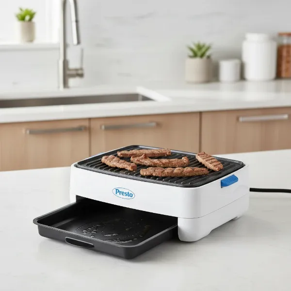 Presto 09020 Cool Touch Indoor Electric Grill with its lightweight design cooking thin meat slices.